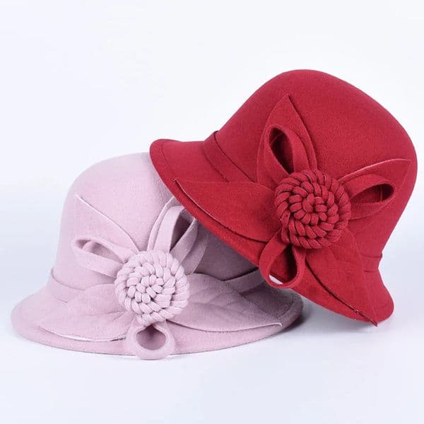 Womens Hat Autumn Winter Warm Womens Church Bowling Hat Elegant Wool Fedora Hat Retro Felt Hat Red Powder White 250322