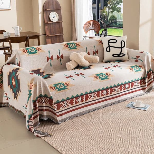 Geometric pattern parabolic sofa cover reversible soft blanket Bohemian excessive decoration for pets and children 250321z