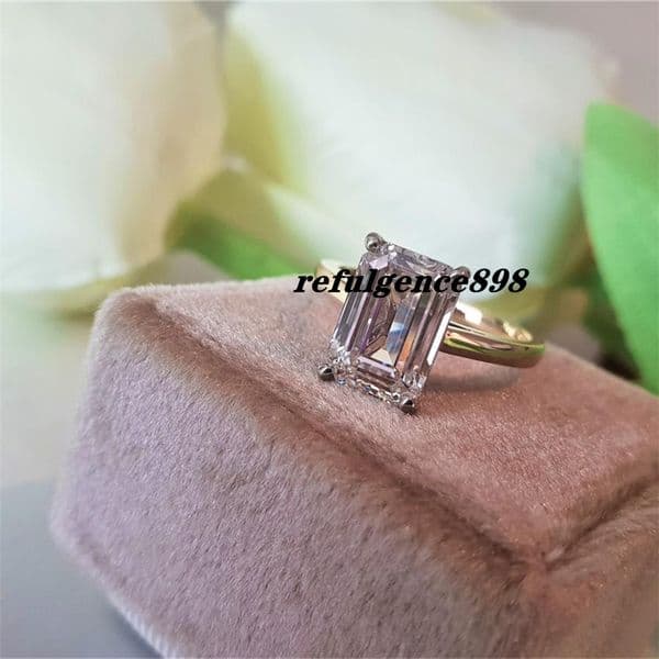 JY Jewelry Lab Grown Diamond Engagement Ring 2 Carats Emerald Cut Solitair Two Tones Yellow And White Gold Ring IGI Certified E VS1 Wedding Gold Ring For Women