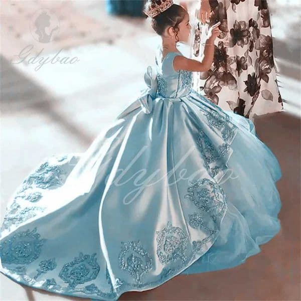 2025 New Flower Girl Childrens With Beads Girls Long Birthday Lace Back Satin Formal Dress W250326 Designer