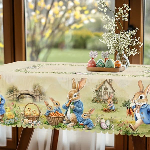 1 Piece of Retro Easter Bunny Round Tablecloth 5 Sizes Available Easter Bunny Egg Print Square Tablecloth Edge Embossing Process Wedding 250326