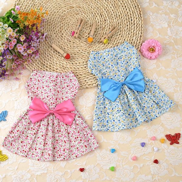 2026 New Summer Floral Princess Dress Cute Skirt With Elegant Bowknot Soft Small Dog Clothes, Girl Puppy Clothes For Birthday Wedding Valent