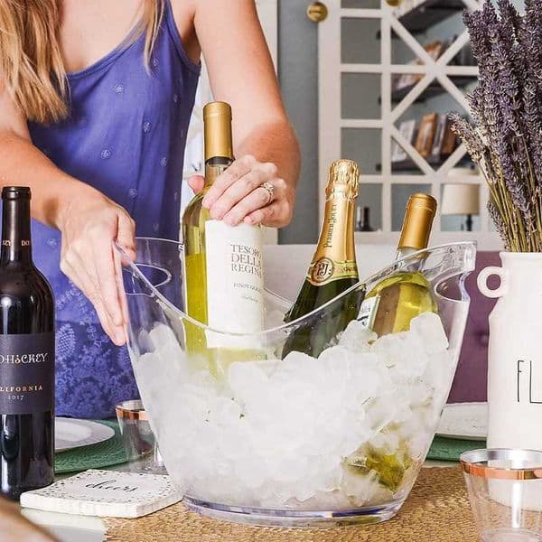 Transparent ice storage with 2 handles for cooling large wine coolers and barrel style drinks used for wine and champagne bar supplies X250326