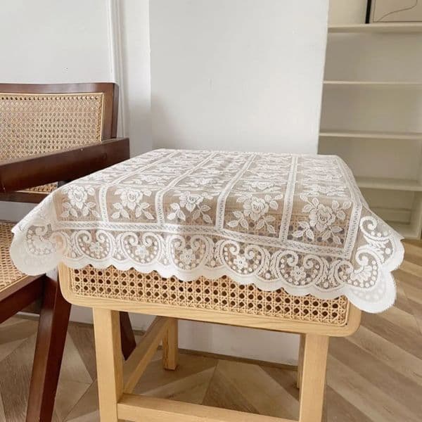Nordic white lace hollow tablecloth retro rose pattern table cover family party wedding decoration 250325