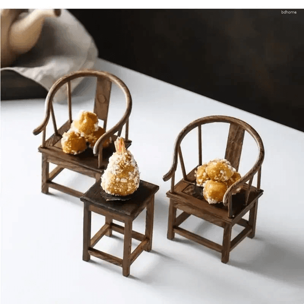 Plates Vintage Mini Tables And Chairs Dessert Plate Sushi Wedding Dim Sum Display Rack Wooden Tableware Chinese Style