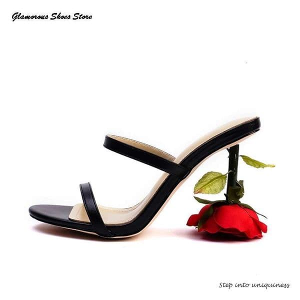 Rose ral Strang Style Heel Modern Slippers Novelty Round Open Toe Thin High Heels Women's Shoes Summer Lovely Outfits Sandals