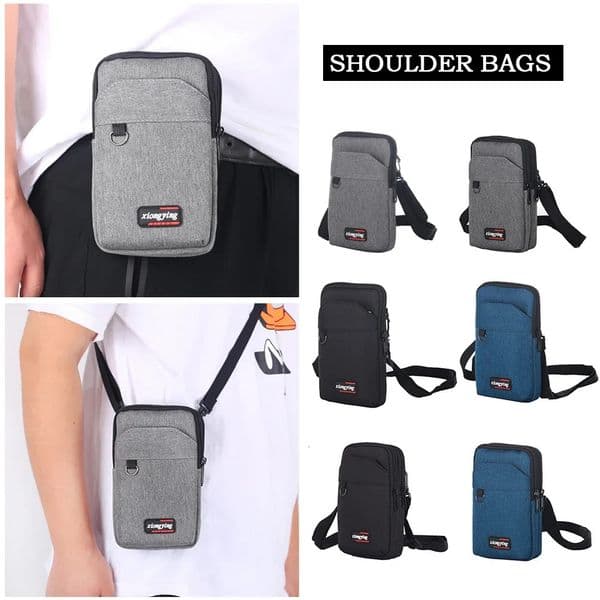 Canvas shoulder bag mens solid color horizontal casual and fashionable mobile phone camping hunting small square wallet 250326BJ