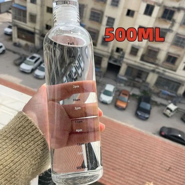 300ml/500ml/750ml/1000ml Transparent Time Scale Glass Water Bottle Portable Leakproof Outdoor Sports Large Capacity Milk Bottles 250327
