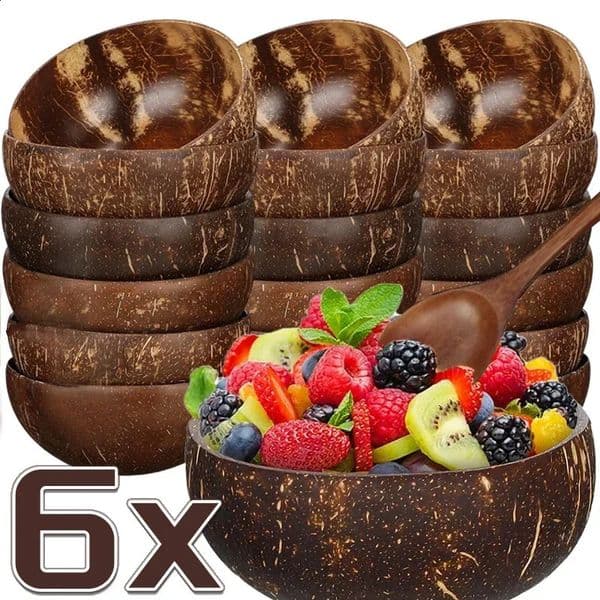Wholesale Natural Coconut Bowls For Serving Dishes Salad Oatmeal Yogurt Reusable Wooden Coconut Shell Bowl Kitchen Tableware Set 250320