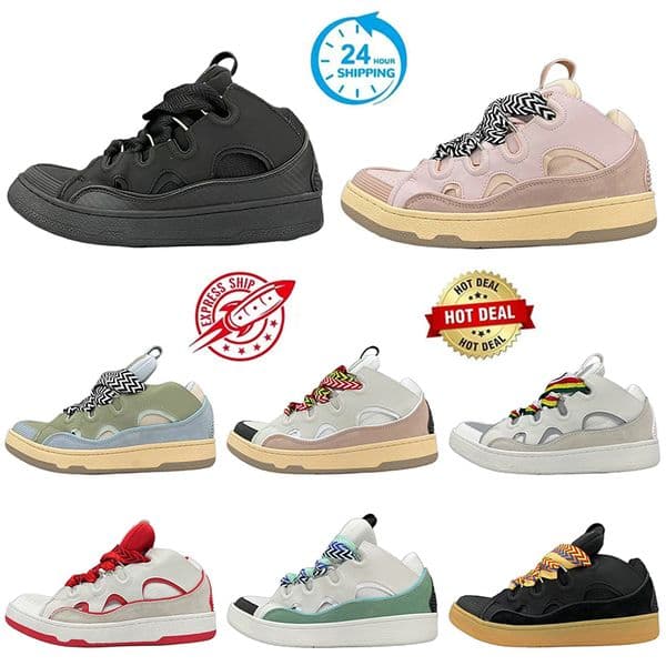 Platform Leather Curb Sneakers Designer Dress Lace-up style Embossed White Black Pink Green Blue Mens Women Luxury Nappa Calfskin rubber Sole Mesh Runners Trainers