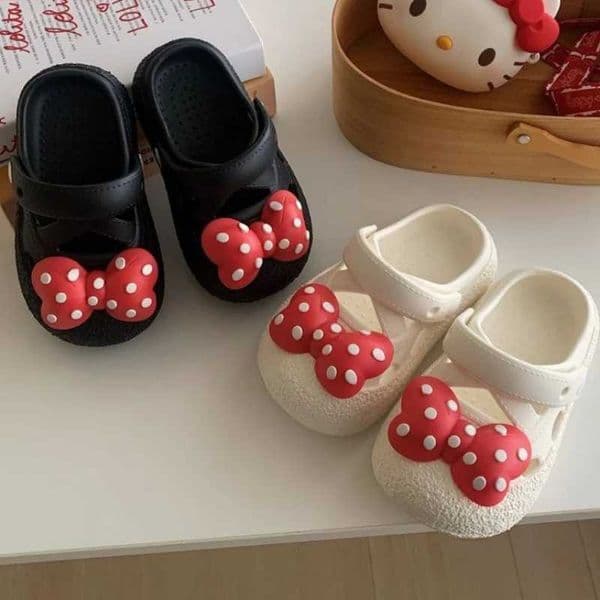 Girls Bow Non slip Hole Shoes Summer Girls Outdoor Beach Wave Point Sandals White Pink EVA Shoes Size 24-35 X250327