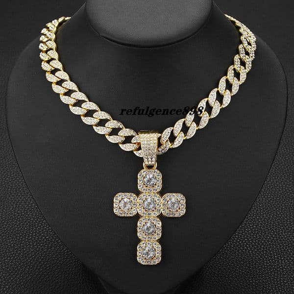 Sunnice Full Diamonds Attached Christine Luxury Cuban Jewelry Religion Quality Silver 18k Golden Colored Hiphop Fashion Chains