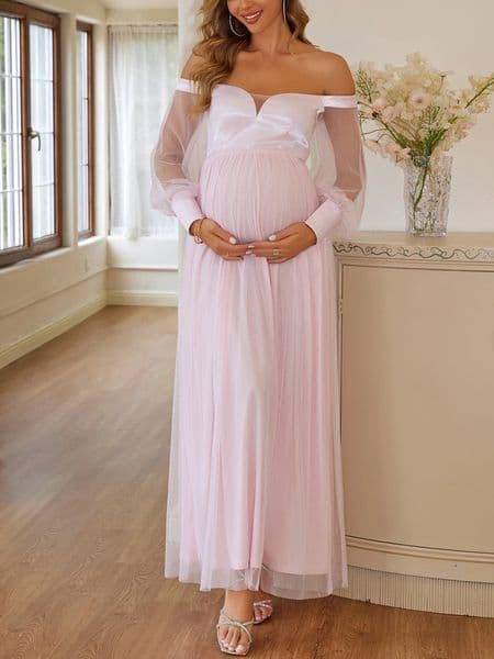 ItsRoya shoulder satin maternity dress autumn long sleeved maternity pography prop dress elegant party evening dress 250327
