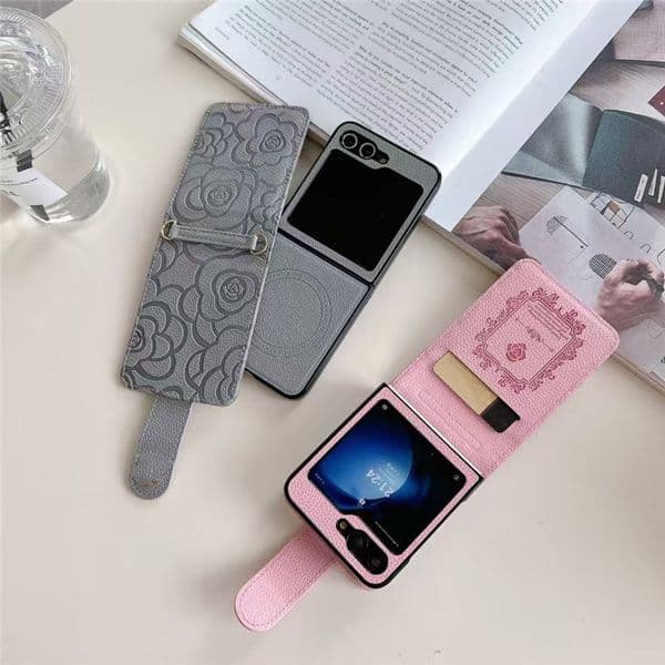 Luxury magnetic suction leather case Fashion Card Holder Wallet iPhone Case for samsung z flip 7 6 5 4 3 flip6 flip5 flip4 Mobile Cell Phone Cases Cover