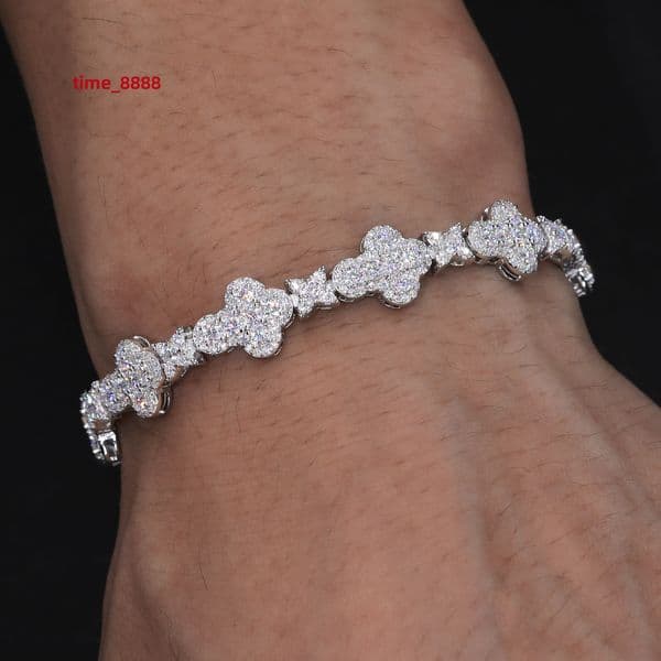 Versatile Mens Bracelet Fashion White Gold 10mm 925 Sterling Silver VVS Moissanite Diamond Iced Out Star Cross Link Bracelet