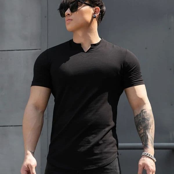 Men Summer Slim Fit Fashion T Shirt Fitness Motion Hip Hop Streetwear Running And Fitness V Neck trend Breathable Top 250324