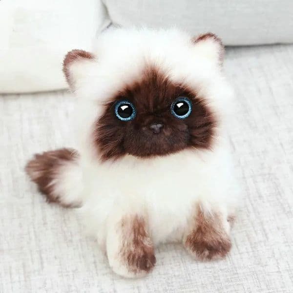 Simulation Siamese cat Plush toy Blue Sequins eyes Cat Plush Doll Brown and White Face Ragdoll plush Cat Home Decor Doll toys 250320