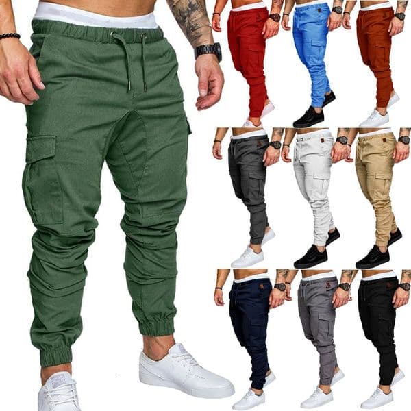 Mens Woven Casual Pants Street Clothing Work Clothes Multi Pocket Legs Trousers 250327