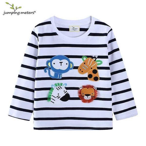 Jump to 2-7T 100% pure cotton boys T-shirt newly arrived striped animal embroidery childrens clothing long sleeved childrens top X250327