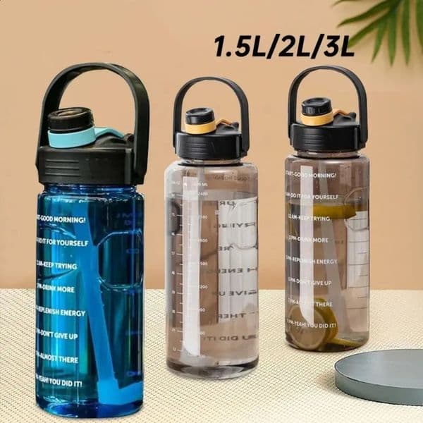 1.5L/2L/3L Sports Water Bottle with Time Marker Large Capacity Leakproof Clear Drink Bottle Outdoor Sports Water Jugs 250327