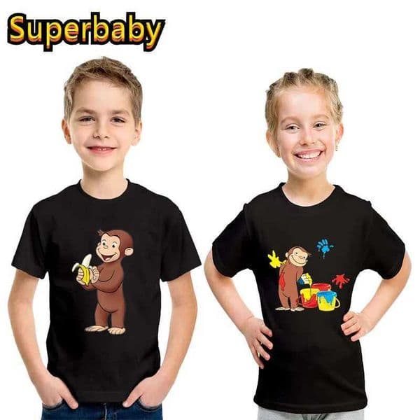 Newly arrived summer childrens T-shirt curious George cute monkey graphic cartoon fun baby boy and girl clothing childrens cotton T-shirt X250327