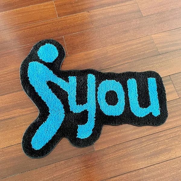 Blue you Irregular Tufting Rug Bedroom Mat Geometric Living Room Carpet Floor Tidy Foot Pad Bedside Doormat Aesthetic Home Decor 250327