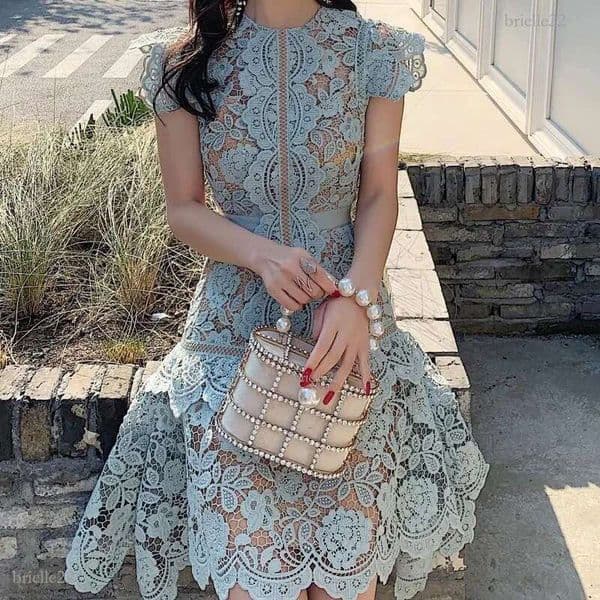 Casual Lace Wedding Gowns Elegant Blue Lace Dress HighQuty Evening Gown for Special Occasions Perfect for Wedding Receptions and Elegant Parties L251030CLAJ