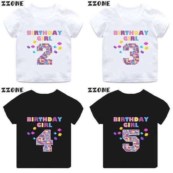 Master Builder Building Blocks Printing Cartoon Girl Clothing 1 2 3 4 5 6 7 8 9 Happy Birthday Childrens T-shirt Baby Boy T-shirt X250327