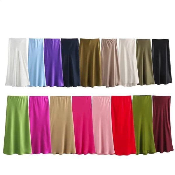 2024 Womens European And American Style Fashion Silk Satin Texture High Waist Skirt Street Style Elegant Mid-length Skirt 250317