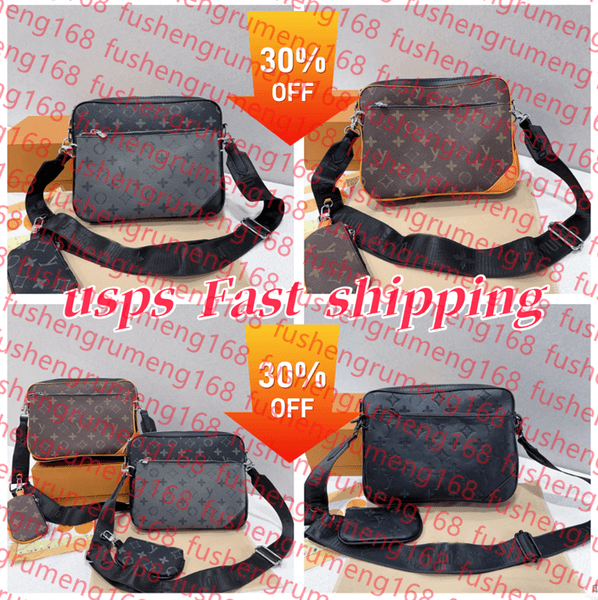 Men Leather TRIO Messenger Bags Luxury Shoulder belt Make up Bag Designer Handbag Tote Man's bags Shoulder bag Handbags Wallets purse tote bag backpack Handbags Purse
