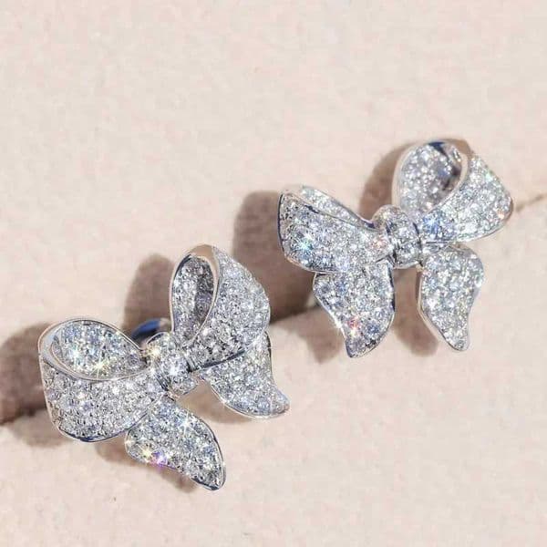 Huitan Bling Bowknit designs stud earrings for women exquisite and cute girl party jewelry elegant wedding bride dressesXJ250327