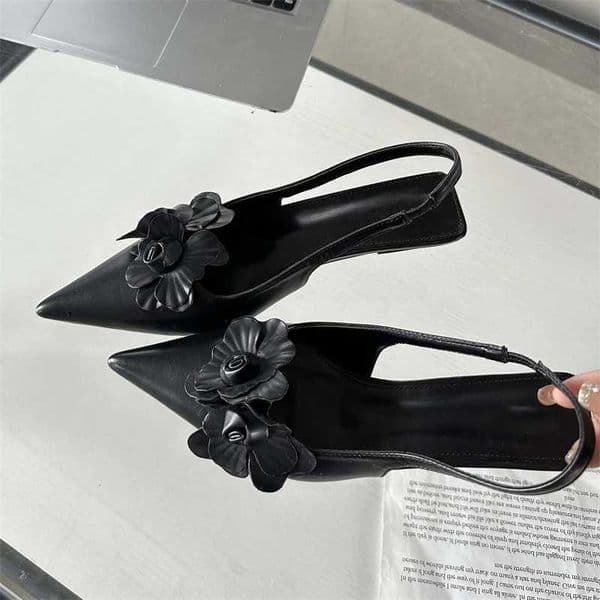 Eilyken Sexy Flower Pointed Toe Thin Low Heel Elegant Wedding Slingback Womens Shoes Y250716