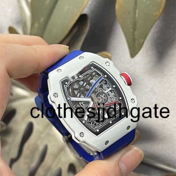 watch Mens Wristwatch 67-02 Series Ntpt Blue White Case Carbon Fiber Skeleton Watches Mechanical Watch Ultra-thin light 7.8mm 32g
