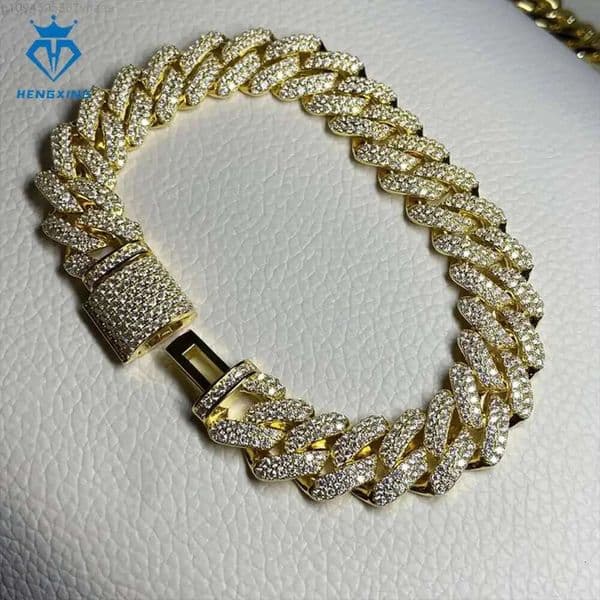 Hip Hop Jewelry 18mm S925 Silver Gold Plating Cuba Link Chain Vvs Moissanite Cuba Chain Bracelet for Men