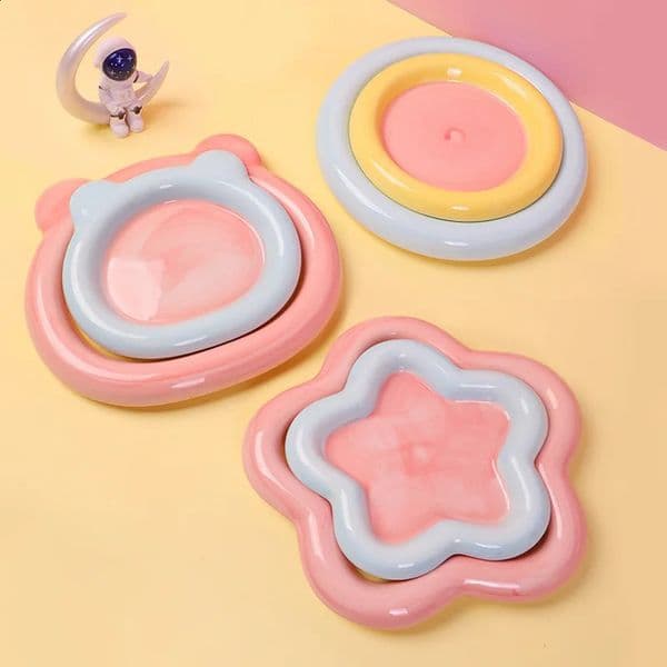 Dessert High Beauty Plate Home Desktop Atmosphere Decoration Colorful Bowl Nail Art Display Plate Cat Bowl Ceramic Grain Bowl 250325