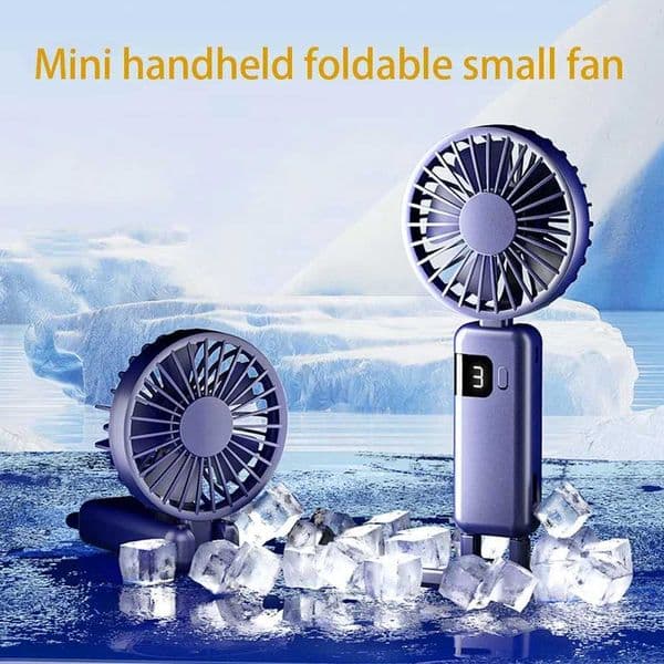 USB handheld mini fan foldable and portable neck hanging fan 5-speed USB charging fan with phone holder and monitor X250329