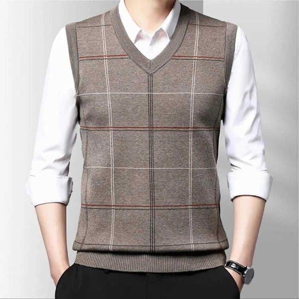 Mens V-neck sleeveless vest classic business gentleman knitted vest knitted vest sweater zipper vest X250329