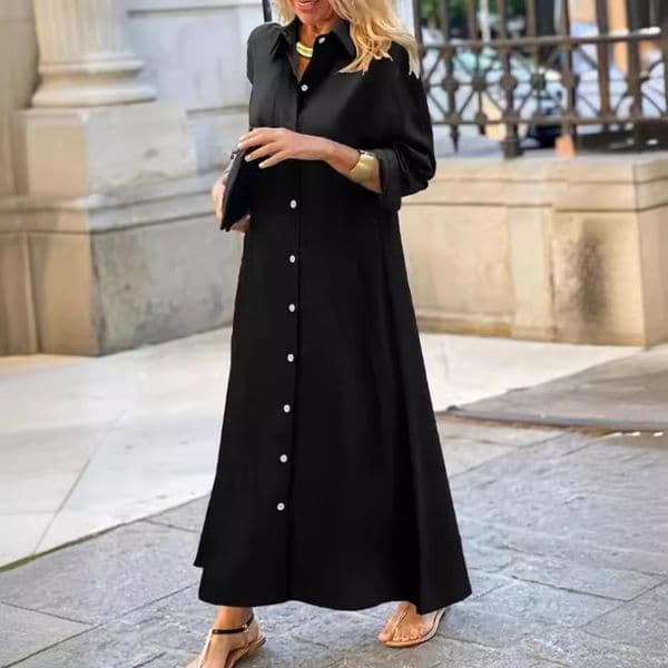 (51) Shirt Collar Buttoned Casual Dress