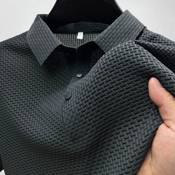High-end Mens Bamboo Joint Hollow Short-sleeved Polo Shirt Ice Silk Breathable Business Fashion T-Shirt Male Clothes Top 250328