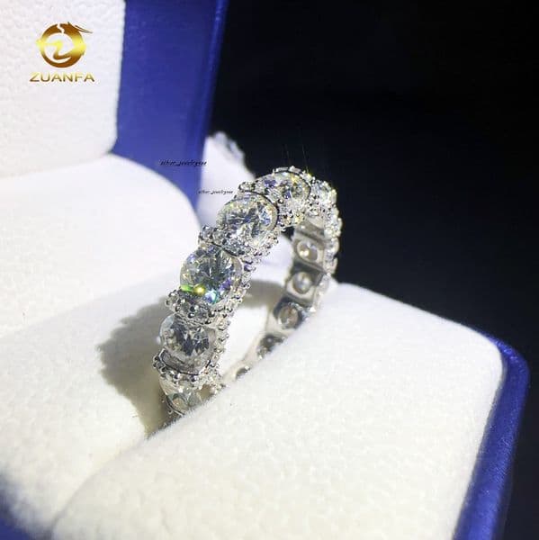 1Rows VVS Moissanite Custom Hip Hop Rings 925 Sterling Silver White Gold Engagement Ring