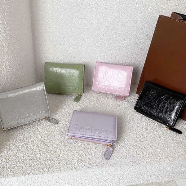 PU leather short wallet new Fi multifunctional letter printing card holder solid color zipper coin walletXJ250329