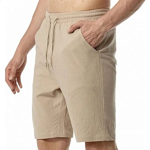 Mens Elastic Waist Solid Color Hawaiian Shorts Casual Cotton Linen Short Pants Men Shorts Breathable Sweatpants Male Bottoms 250324