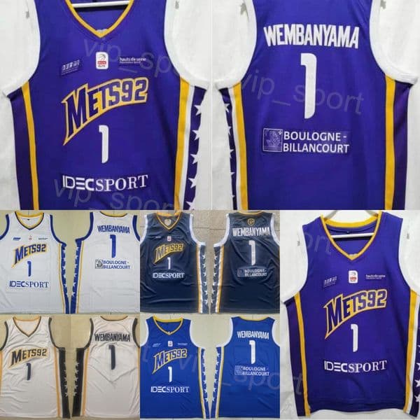 National Team Mets92 Basketball 1 Victor Wembanyama Jersey Boulogne Metropolitans 92 Moive TV College Purple White Blue University Vintage Sweatshirt Men