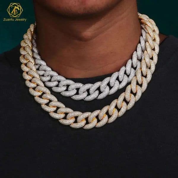 High Quality Trend 10mm Cuban Link Crystal Diamond Necklace Gold Plated Prong Cuban Necklace for Men