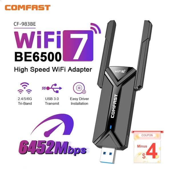 COMFAST WiFi7 USB Adapter BE6500 WiFi Card 5G 6G USB3.0 Wireless Network Card USB wifi 7 Adaptador AX5400 wifi6 Antena PC Laptop 250320