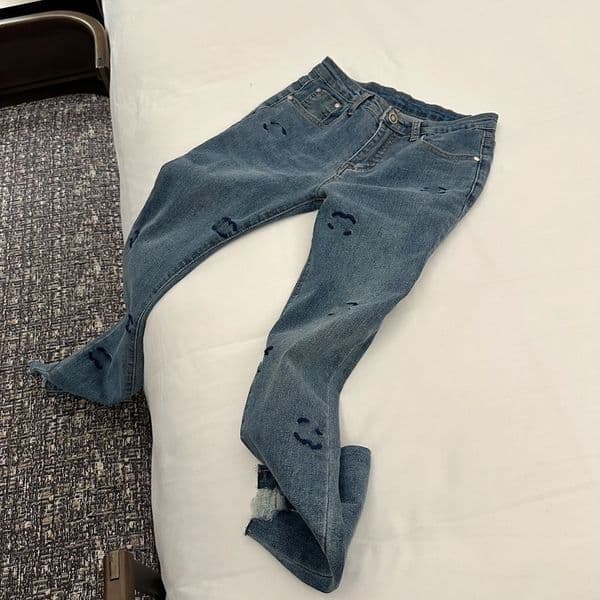 Paris designer CC new summer women's embroidery wash high waist small feet slim fit women jeans