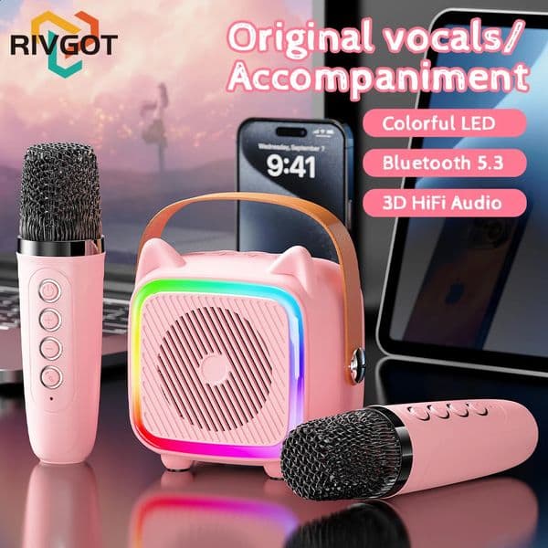 Wireless Dual Microphones Karaoke Machine KTV System Bluetooth 5.3 PA Ser HIFI Stereo 3D Surround RGB Colorful LED Light 250320