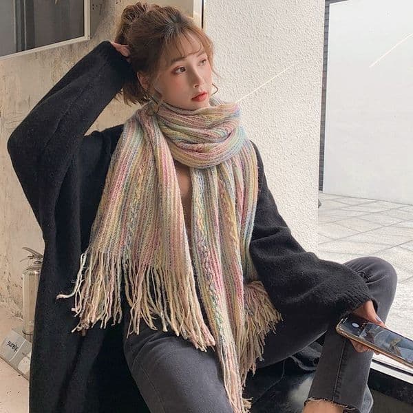 New No. 197 Autumn and Winter Thickening Warm Gradient Color Scarf Female Winter Shawl Student
