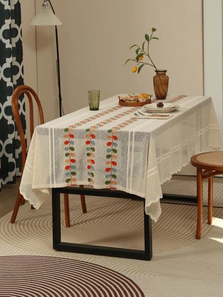 Linen Rectangle Tablecloth for Rustic Vintage Decor Sheer Lace Tablecloth Works Great As Wedding Party Picnic Dinner Decor 250325BJ