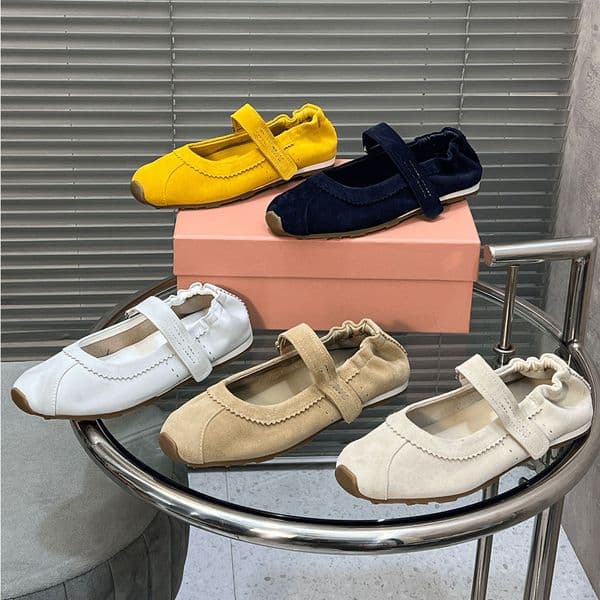 New Bleached nappa leather ballerinas designer womens ballerina 5F370E emblematic style Screen printed logo Fashion Casual Flat Suede Ballerina Star sole